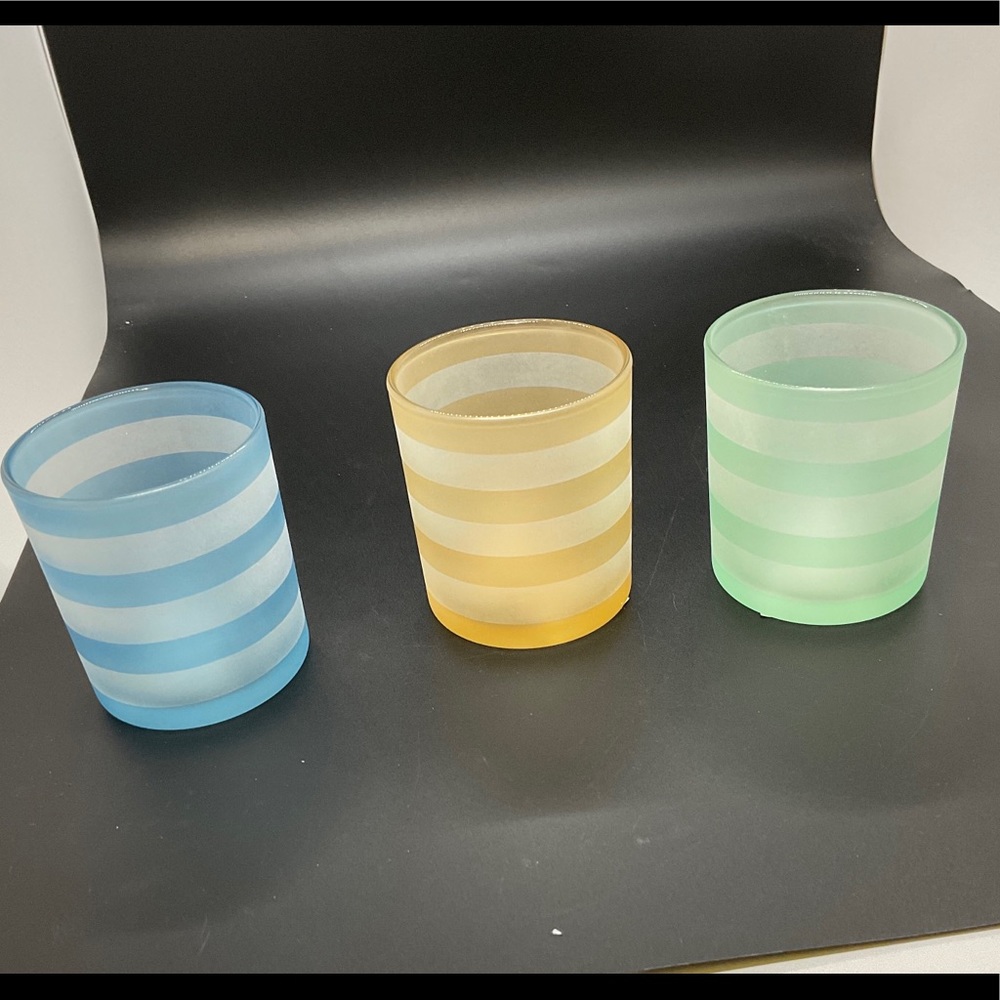 Yankee Votive Striped Candle Holders‎ Set Of 3 New